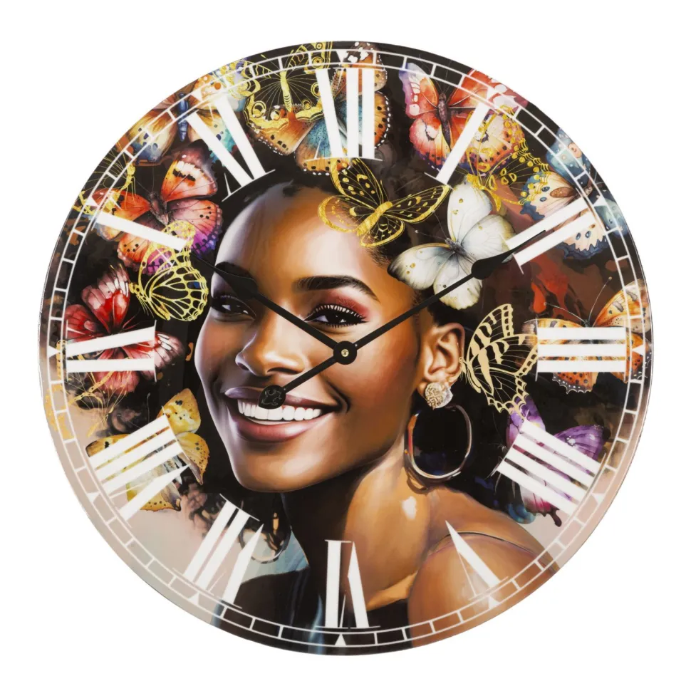 Horloge murale Kourt M.D.F motif femme et papillons colorés
