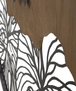Horloge murale ronde Bois Métalisé décor feuille Noir Marron