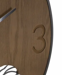 Horloge murale ronde Bois Métalisé décor feuille Noir Marron