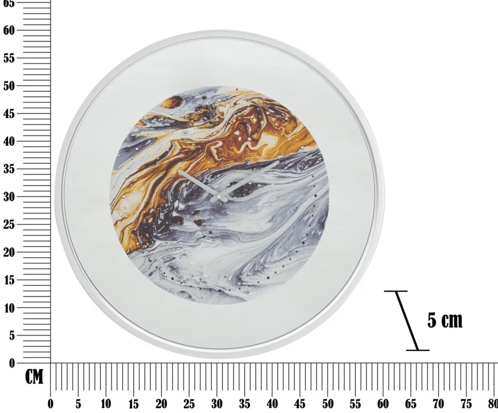 Horloge murale ronde design abstrait Fer M.D.F et verre gris