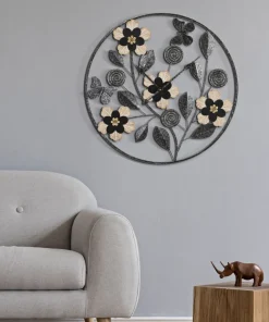 Horloge murale ronde Divaker Fer Noir et M.D.F Marron