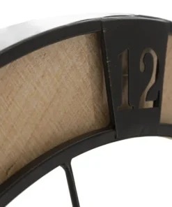 Horloge murale ronde en bois et fer avec visages stylisés