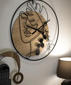 Horloge murale ronde en métal et MDF noir et brun