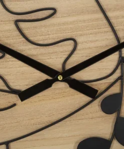 Horloge murale ronde en métal et MDF noir et brun