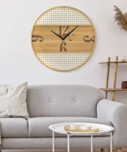 Horloge murale ronde Fuji Fer et M.D.F Paille de Vienne