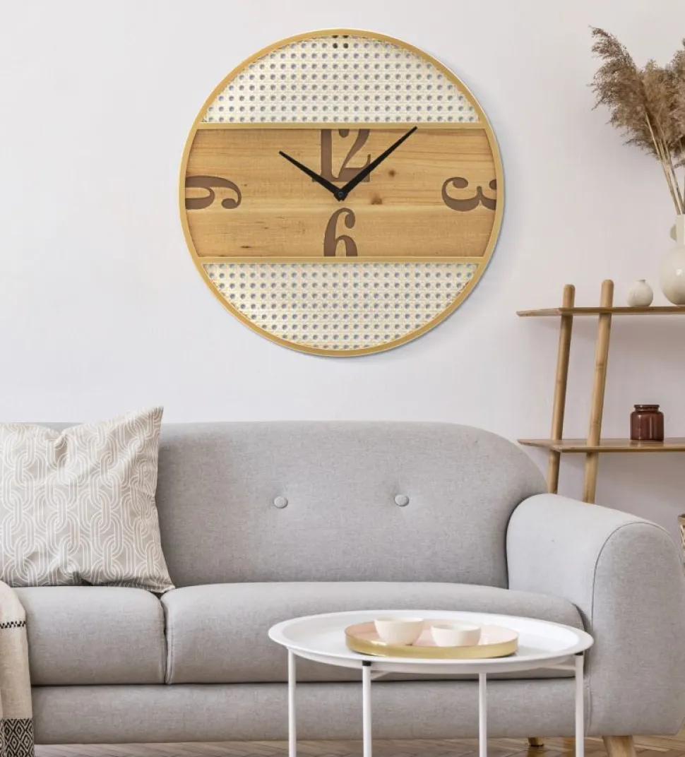Horloge murale ronde Fuji Fer et M.D.F Paille de Vienne