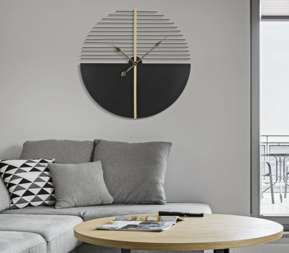 Horloge murale ronde Glam Stick Fer Noir et Doré