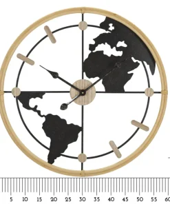 Horloge murale ronde Monde Métal Noir et M.D.F marron