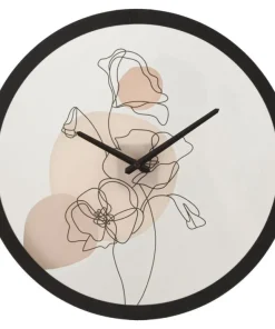 Horloge murale ronde motifs floraux Fer et Verre multicolore