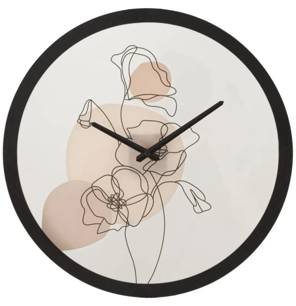 Horloge murale ronde motifs floraux Fer et Verre multicolore