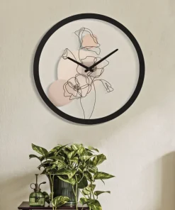 Horloge murale ronde motifs floraux Fer et Verre multicolore