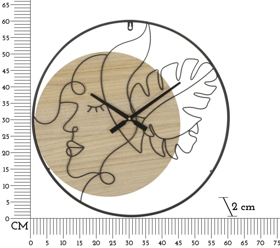 Horloge murale ronde métal noir et bois marron