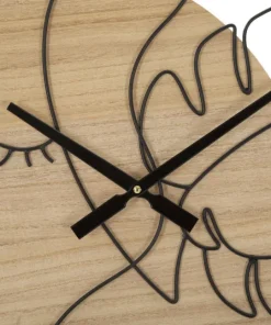 Horloge murale ronde métal noir et bois marron