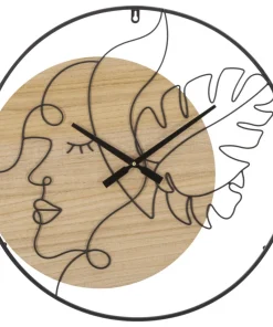 Horloge murale ronde métal noir et bois marron