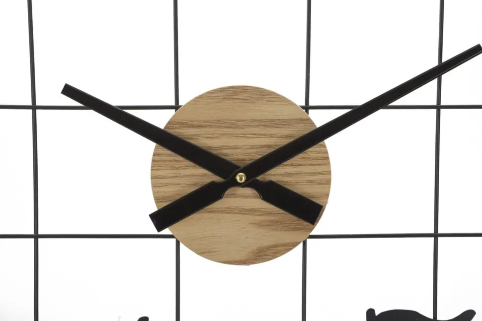 Horloge murale ronde métal et bois Noir Marron