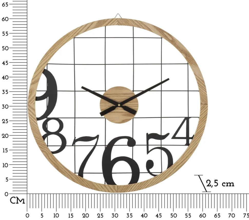 Horloge murale ronde métal et bois Noir Marron