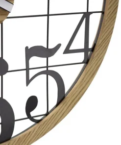 Horloge murale ronde métal et bois Noir Marron
