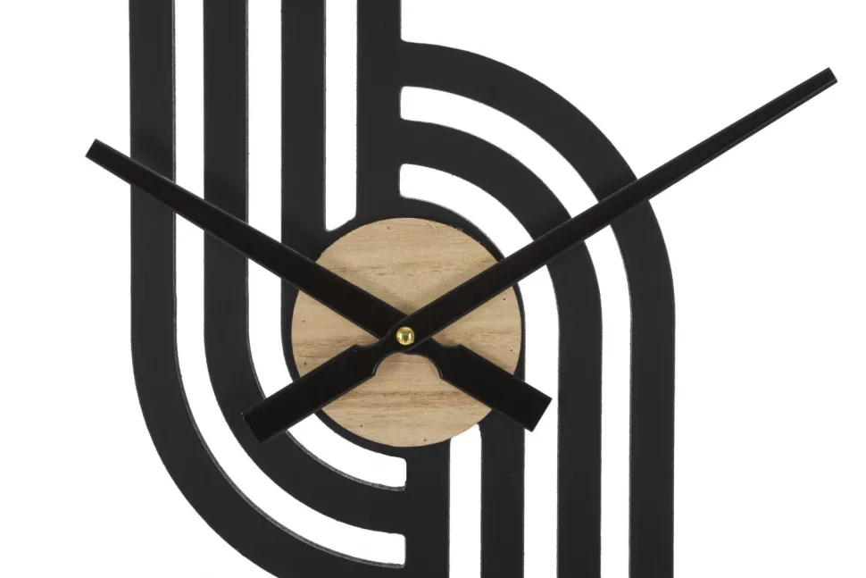 Horloge murale ronde métal Noir et bois Marron