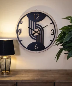 Horloge murale ronde métal Noir et bois Marron