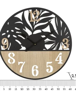 Horloge murale ronde Palm Métal Noir et Bois Clair