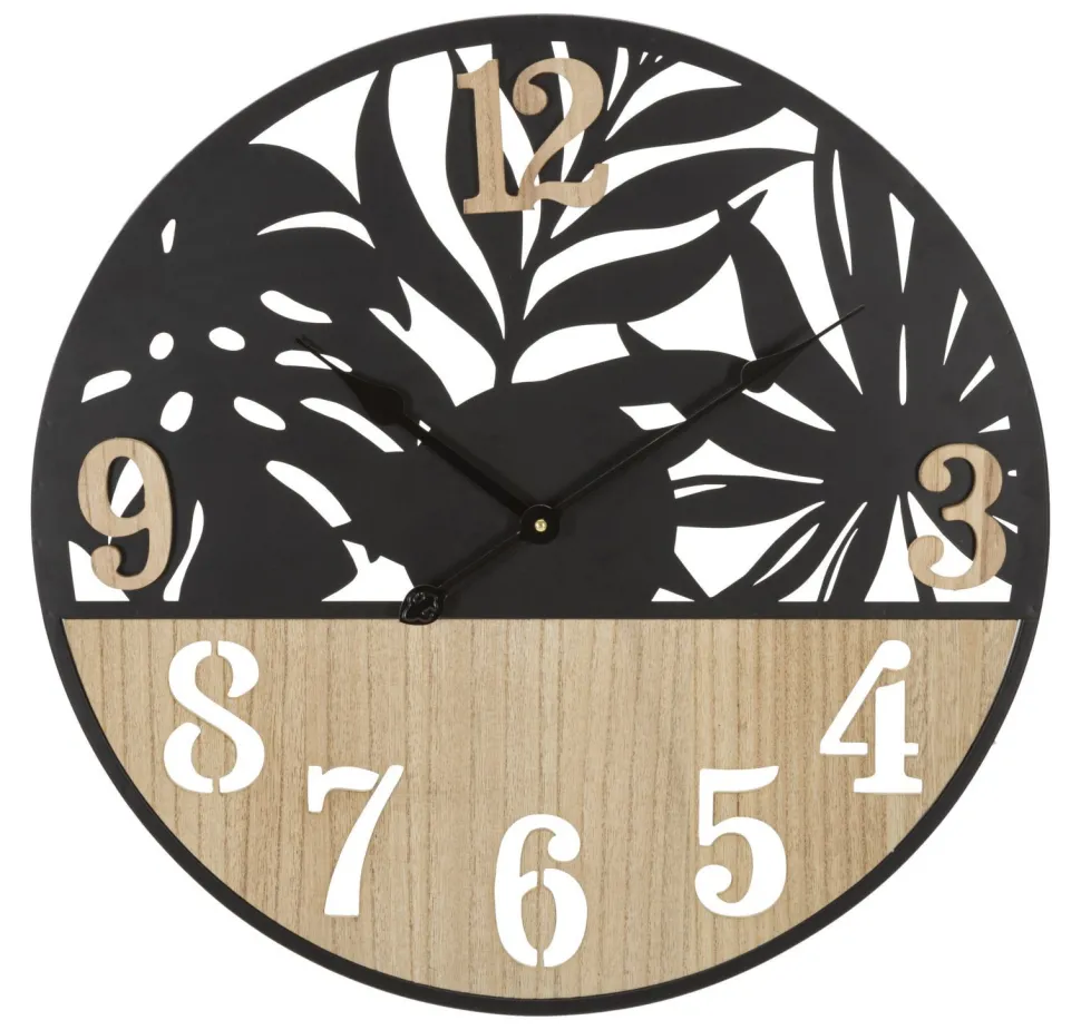 Horloge murale ronde Palm Métal Noir et Bois Clair