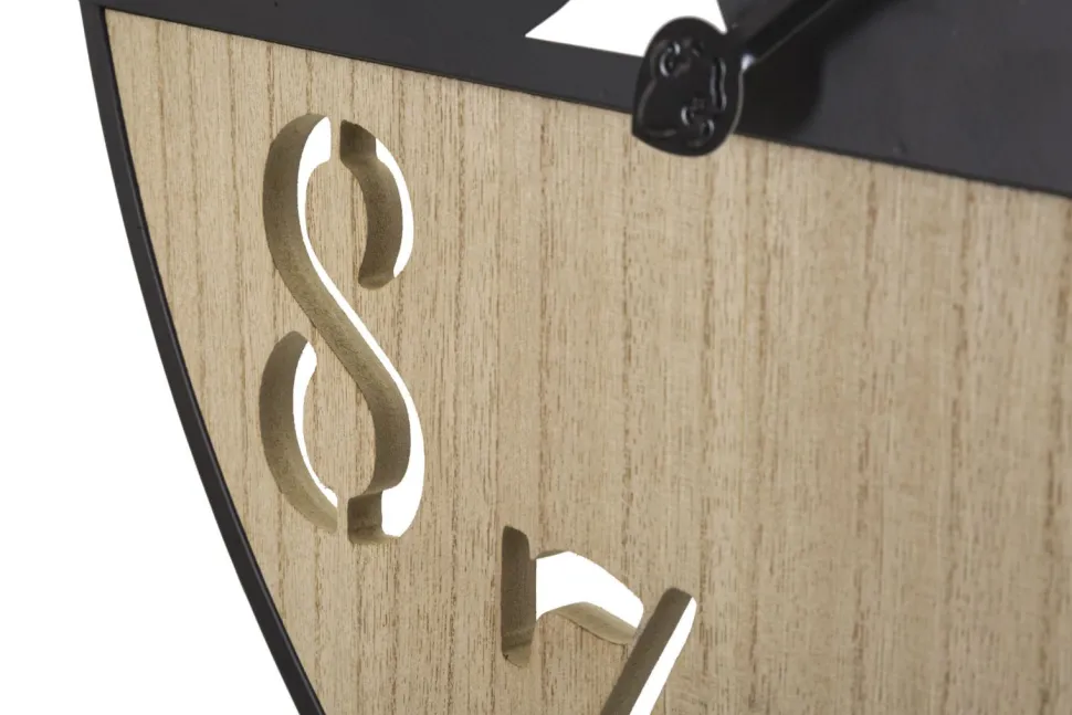 Horloge murale ronde Palm Métal Noir et Bois Clair