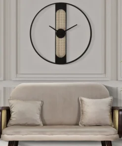 Horloge murale ronde Ribby Fer Noir Cannage de Vienne