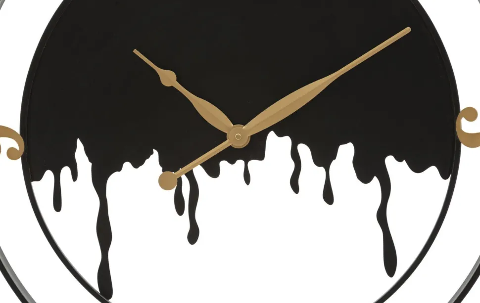 Horloge murale ronde Splash Fer Noir et finitions dorées
