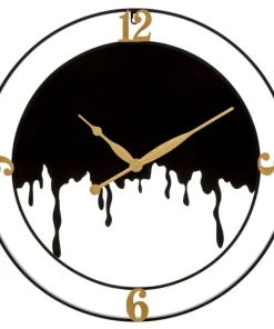 Horloge murale ronde Splash Fer Noir et finitions dorées