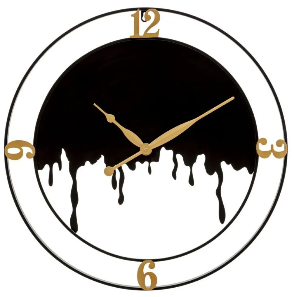 Horloge murale ronde Splash Fer Noir et finitions dorées