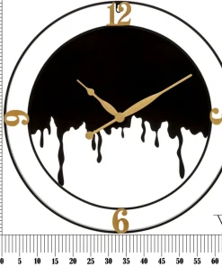 Horloge murale ronde Splash Fer Noir et finitions dorées