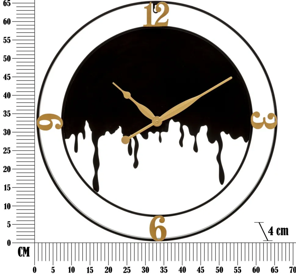Horloge murale ronde Splash Fer Noir et finitions dorées