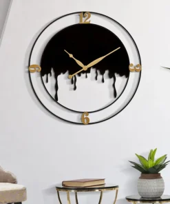 Horloge murale ronde Splash Fer Noir et finitions dorées