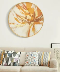 Horloge murale ronde Toply Verre cadre doré décoré de tons vifs