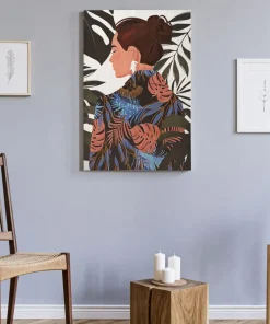 Impression murale Lady Jungle encadrée toile bois massif couleurs chaudes