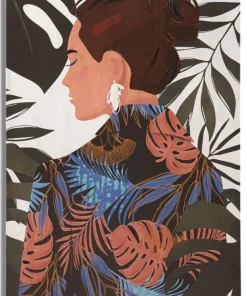 Impression murale Lady Jungle encadrée toile bois massif couleurs chaudes
