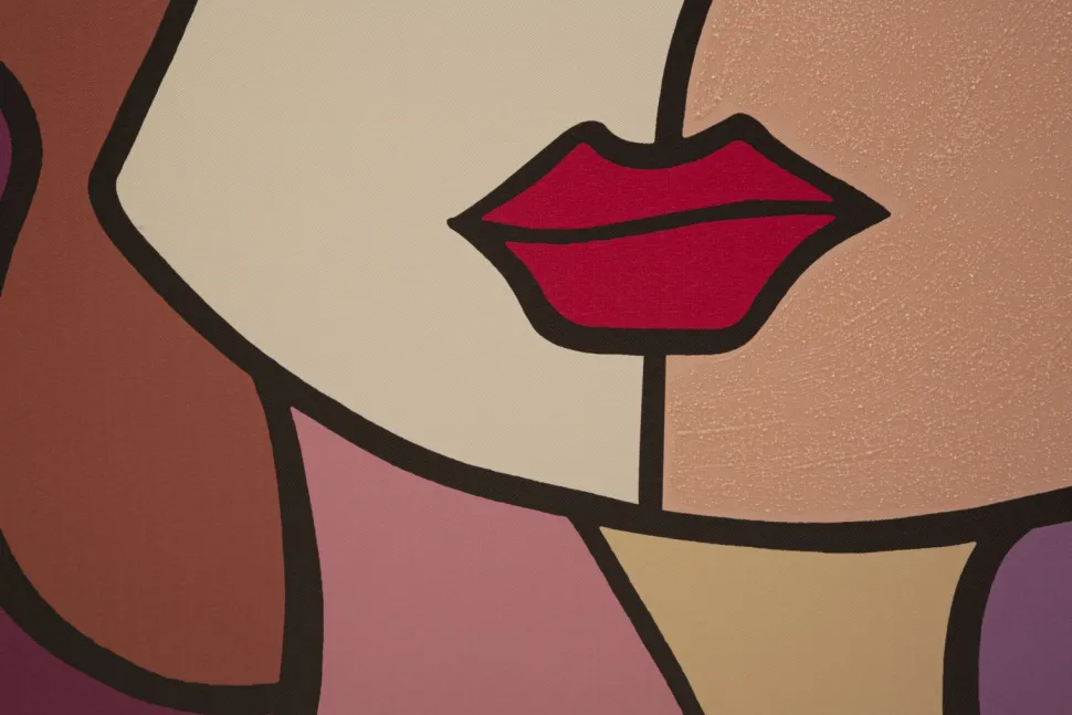 Impression murale visage cubiste toile encadrée bois massif couleurs vives