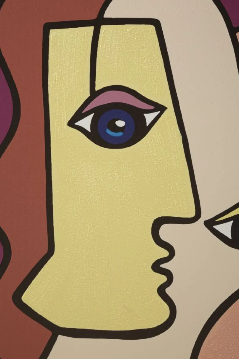 Impression murale visage cubiste toile encadrée bois massif couleurs vives