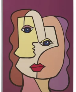 Impression murale visage cubiste toile encadrée bois massif couleurs vives