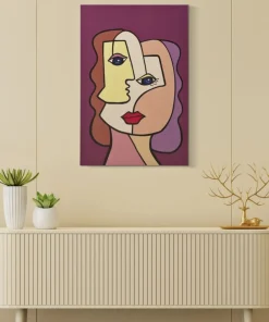 Impression murale visage cubiste toile encadrée bois massif couleurs vives