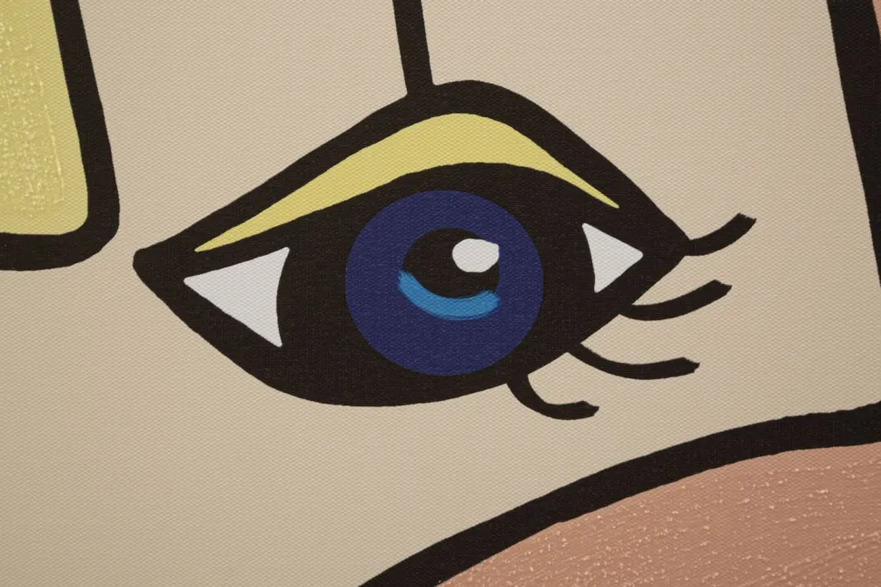 Impression murale visage cubiste toile encadrée bois massif couleurs vives