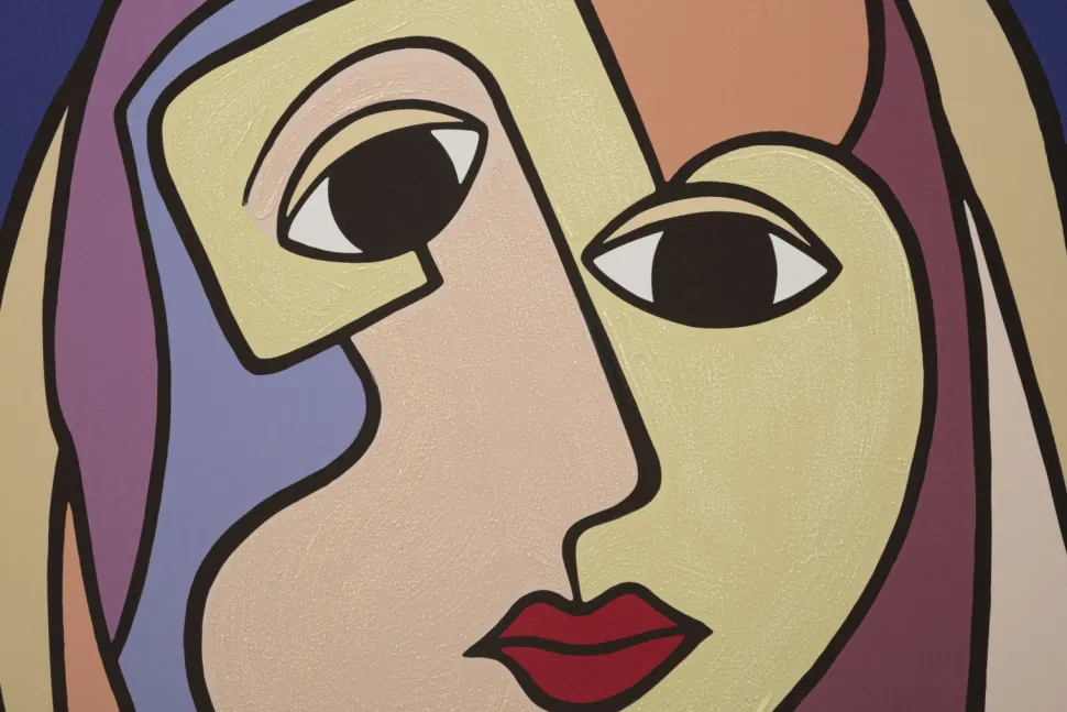 Impression peinte double face Cubisme cadre en bois massif couleurs vives