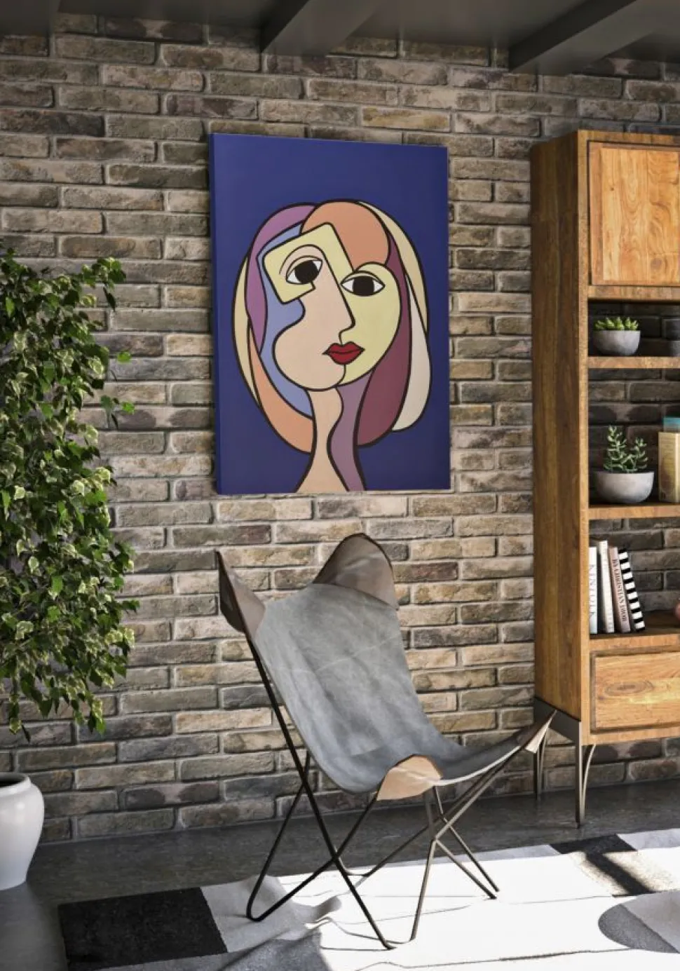 Impression peinte double face Cubisme cadre en bois massif couleurs vives