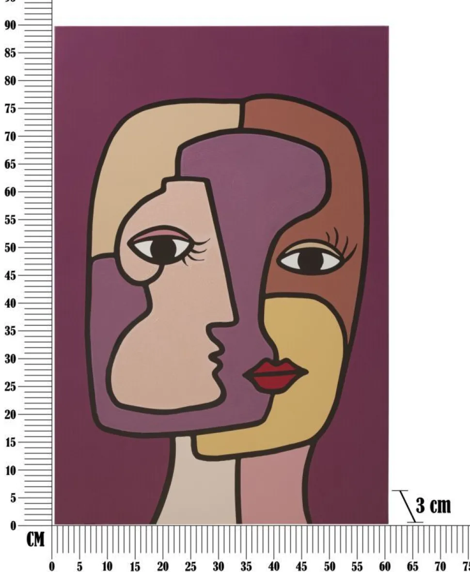 Impression peinte sur toile cubiste encadrée en bois couleurs vives