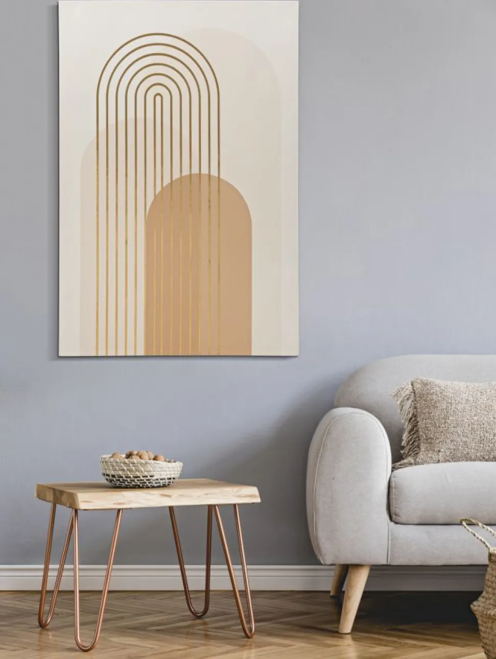 Impression sur toile abstraite encadrée Bois massif tons chaleureux décorations dorées