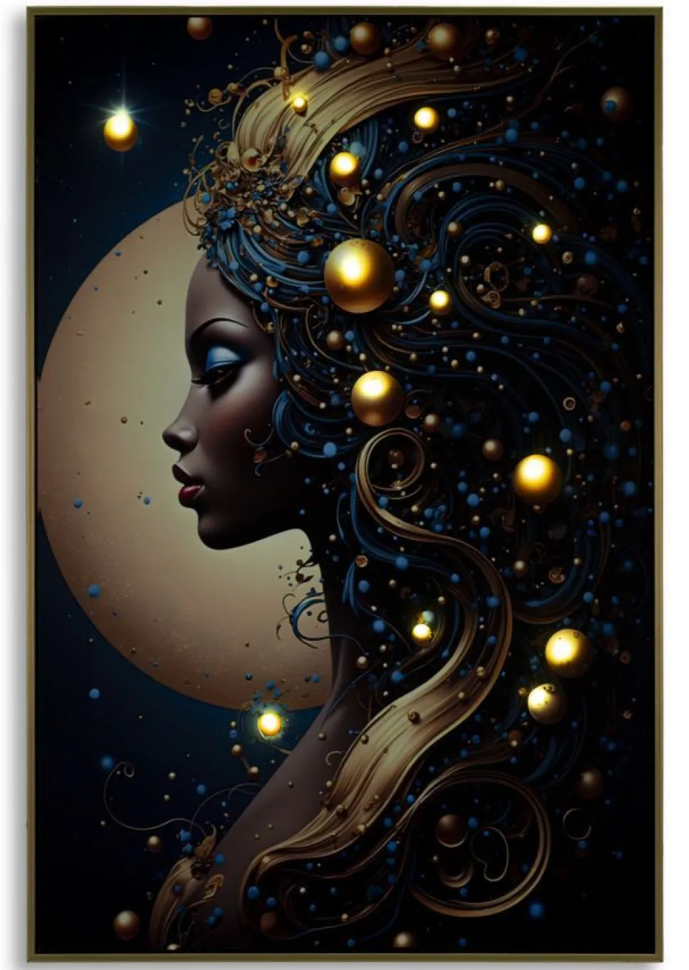 Impression sur toile avec cadre Minerva LED doré