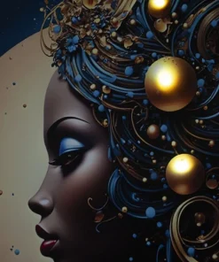 Impression sur toile avec cadre Minerva LED doré