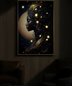 Impression sur toile avec cadre Minerva LED doré