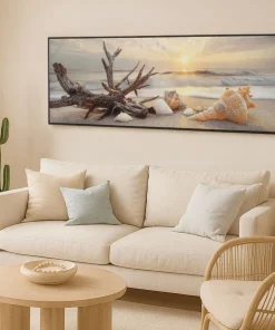 Impression sur toile Laquée Plage cadre bois