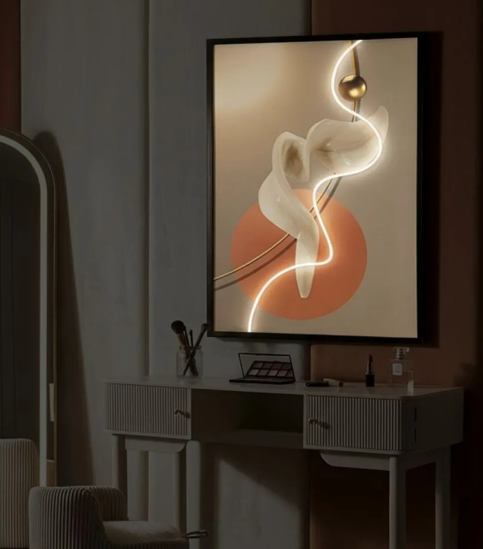Impression sur toile LED abstraite moderne cadre noir
